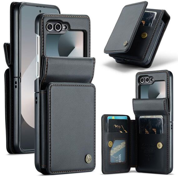 Per Samsung Galaxy Z Flip6 5G CaseMe C22 PC+TPU Business Style RFID Antifurto Custodia in Pelle per Telefono (Nero)