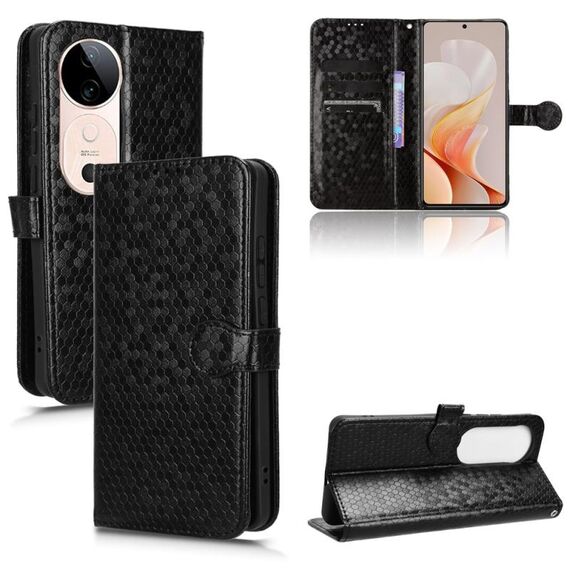 Custodia per telefono in pelle con texture a nido d'ape per vivo S19 (nera)