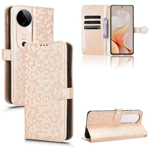 Per vivo S19 Custodia per telefono in pelle con trama a nido d'ape (oro)