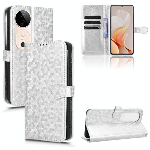 Custodia per telefono in pelle con texture a nido d'ape per vivo S19 (argento)