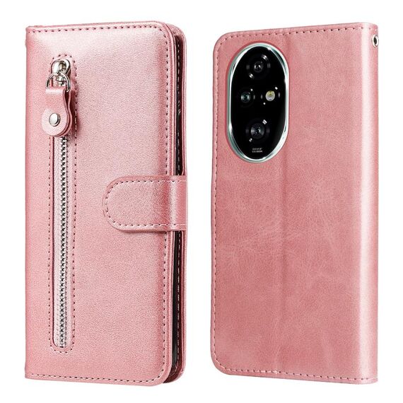 Per Honor 200 Pro Custodia per cellulare in pelle con cerniera alla moda con texture di vitello (oro rosa)