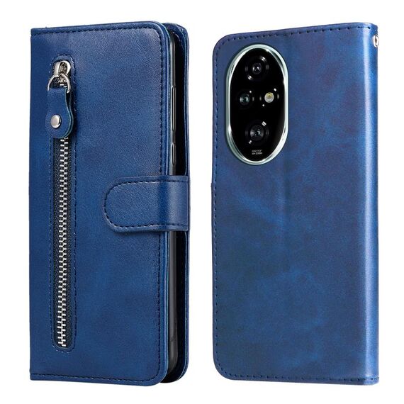 Per Honor 200 Pro Custodia per cellulare in pelle con cerniera alla moda con texture di vitello (blu)