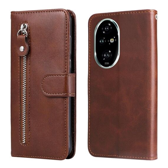 Per Honor 200 Pro Custodia per cellulare in pelle con cerniera alla moda con texture di vitello (marrone)