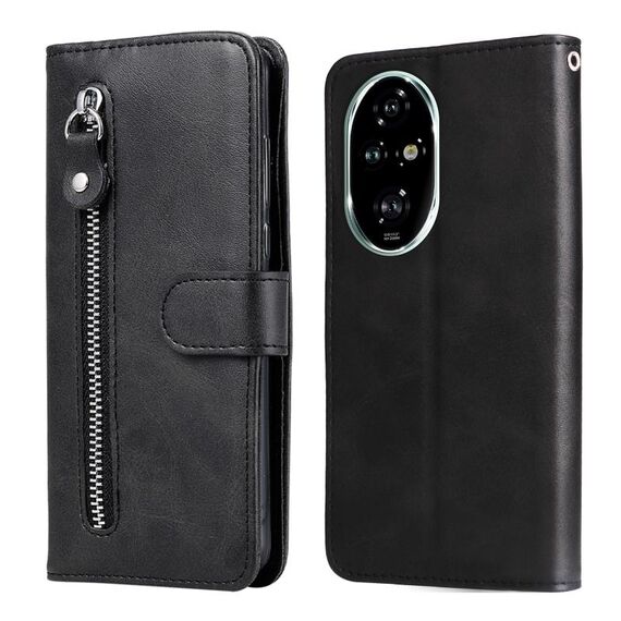 Custodia per cellulare in pelle con cerniera alla moda per Honor 200 Pro (nera)