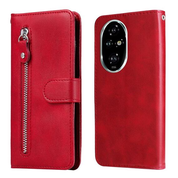 Per Honor 200 Pro Custodia per cellulare in pelle con cerniera alla moda con texture di vitello (rossa)
