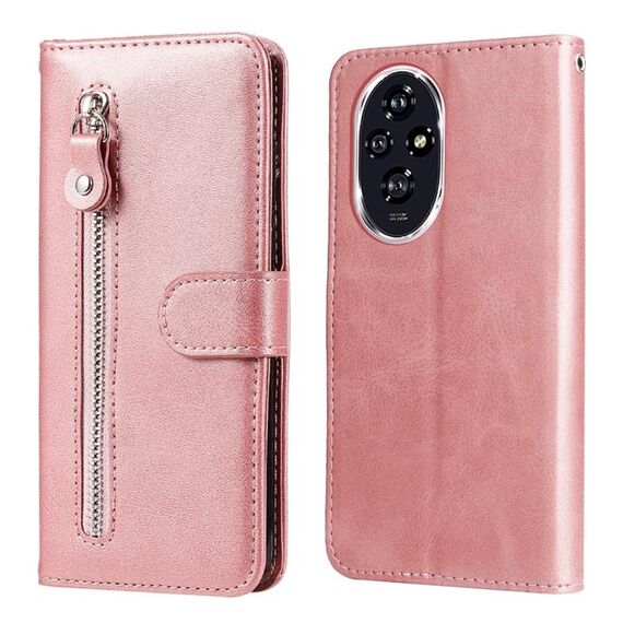 Custodia per telefono in pelle con cerniera per texture di vitello moda per Honor 200 (oro rosa)