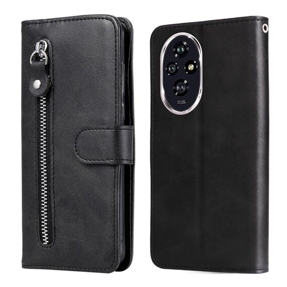 Custodia per cellulare in pelle con cerniera alla moda per Honor 200 (nera)