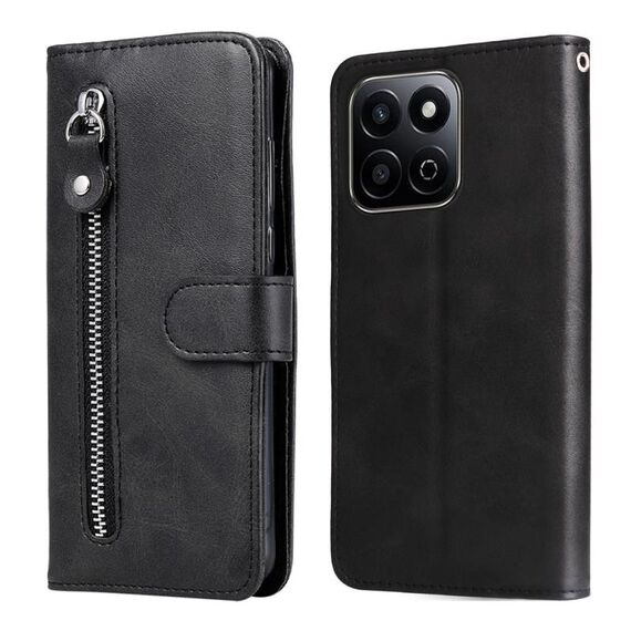 Custodia per telefono in pelle con cerniera e texture di vitello alla moda per Honor Play 60 Plus (nero)