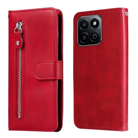 Custodia per telefono in pelle con cerniera e texture di vitello alla moda per Honor Play 60 Plus (rosso)