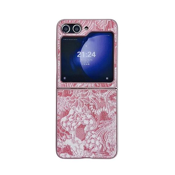 Custodia per telefono a copertura totale in stile ricamo per Samsung Galaxy Z Flip6 (rosa)
