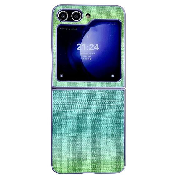 Custodia per PC con texture in pelle colore illusorio per Samsung Galaxy Z Flip6 (verde)