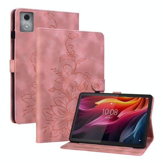 Custodia per tablet in pelle goffrata giglio per Lenovo Tab K11 Plus (rosa)