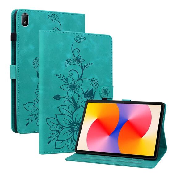 Custodia per tablet in pelle goffrata giglio per Huawei MatePad SE 11 2024 (verde)