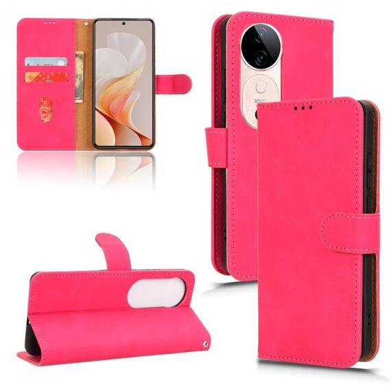 Custodia per telefono in pelle con vibrazione magnetica Skin Feel per vivo S19 (rosa rossa)