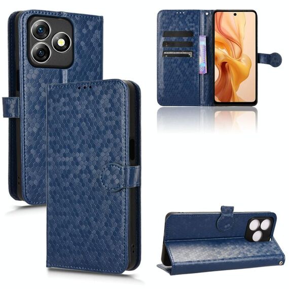 Per Ulefone Note 18 Ultra Custodia in pelle con trama a nido d'ape a pois (blu)
