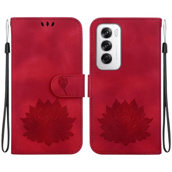 Per OPPO Reno12 5G Custodia per telefono in pelle goffrata Global Lotus (rossa)