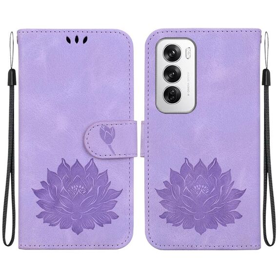 Per la custodia per telefono in pelle goffrata Global Lotus OPPO Reno12 5G (viola)