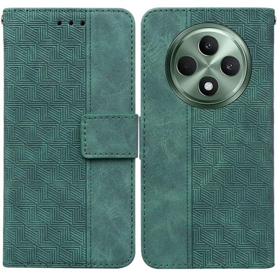 Per OPPO Reno12 F 5G Custodia per telefono in pelle con motivo geometrico in rilievo (verde)