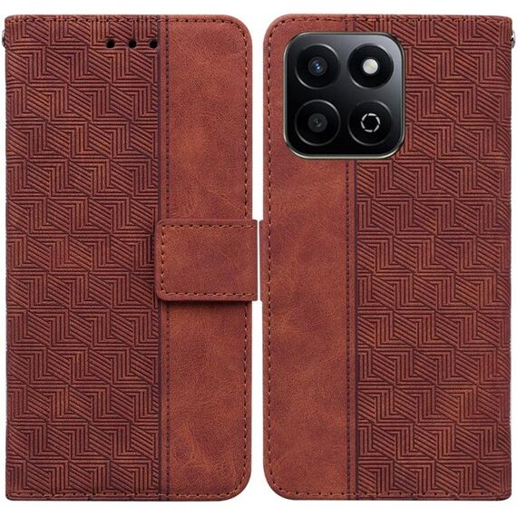 Custodia per telefono in pelle goffrata geometrica per Honor Play 60 Plus (marrone)