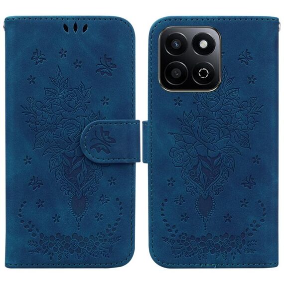 Custodia per telefono in pelle goffrata con motivo a farfalla rosa per Honor Play 60 Plus (blu)