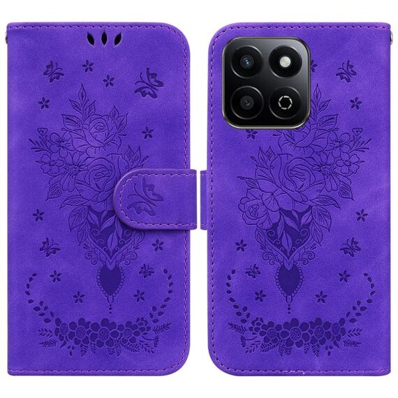 Custodia per telefono in pelle goffrata con motivo a farfalla rosa per Honor Play 60 Plus (viola)