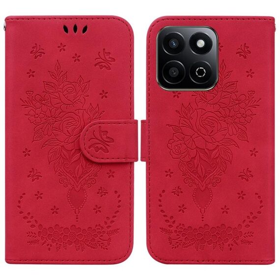 Custodia per telefono in pelle goffrata con motivo a farfalla rosa per Honor Play 60 Plus (rosso)