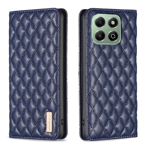 Custodia a conchiglia magnetica in pelle con motivo a reticolo diamantato per Honor X6b (blu)