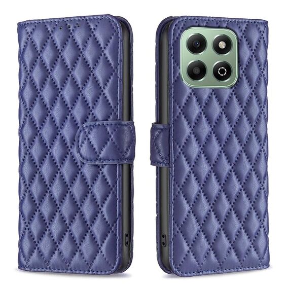 Custodia a portafoglio in pelle con motivo a reticolo diamantato per Honor X6b (blu)