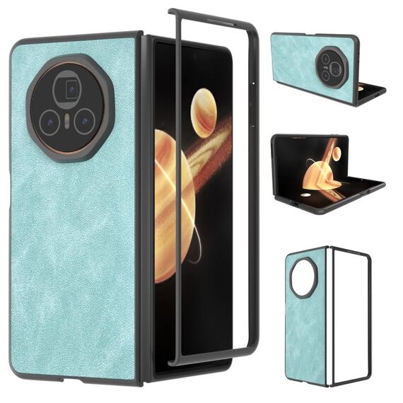 Custodia per telefono in pelle PU con bordo nero per Honor Magic V3 (azzurro chiaro)