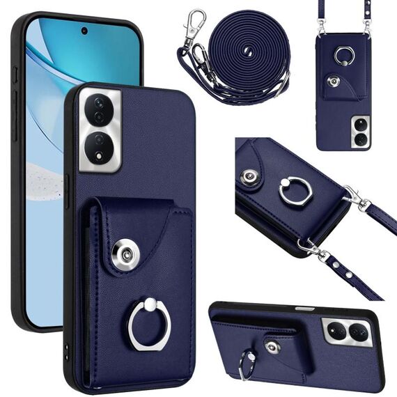 Per Honor X7b / Play 8T 5G Custodia per telefono con anello porta carte organo con cordino lungo (blu)