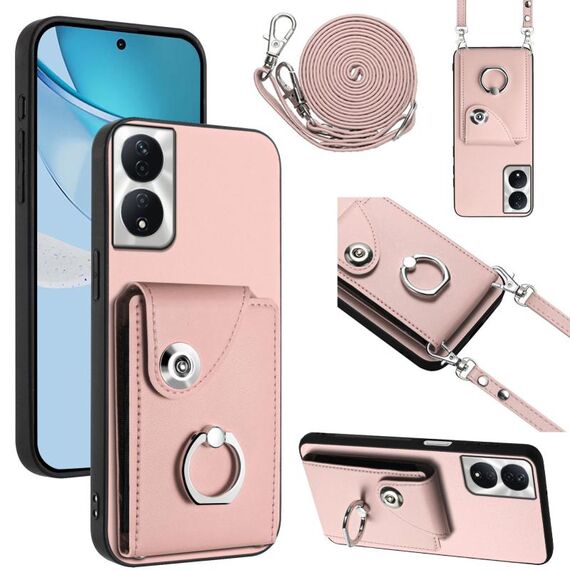Per Honor X7b / Play 8T 5G Custodia per telefono con anello porta carte organo con cordino lungo (rosa)