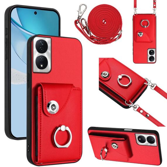 Per Honor X7b / Play 8T 5G Custodia per telefono con anello porta carte organo con cordino lungo (rosso)