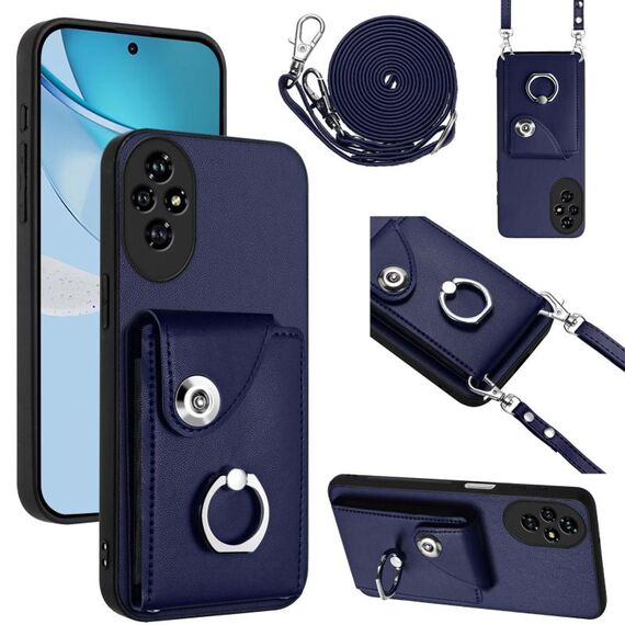 Per Honor 200 5G Organ Card Bag Anello Supporto Custodia per telefono con cordino lungo (blu)