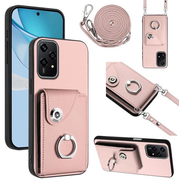 Per Honor 200 Lite 5G Global Organ Card Bag Ring Holder Custodia per telefono con cordino lungo (rosa)