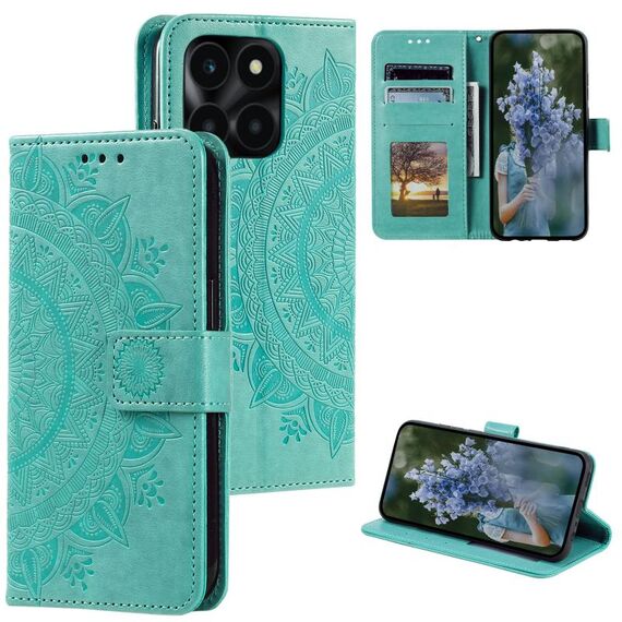 Per Honor X6b 4G Custodia per telefono in pelle con motivo a fiori Totem globali con cordino (verde)