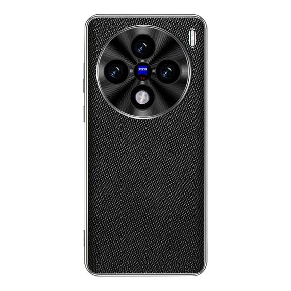 Per vivo X100s Pro Custodia per telefono in pelle PU con bordo argentato e texture incrociata (nero)