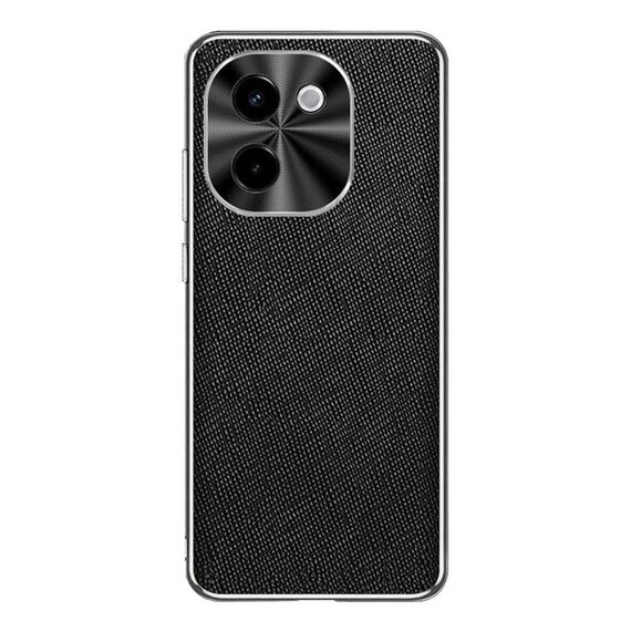 Per vivo Y200 Custodia per telefono in pelle PU con bordo argentato e texture incrociata (nera)