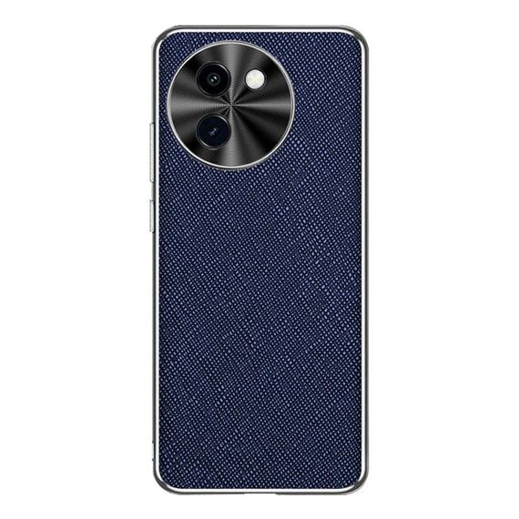 Per vivo Y200i Custodia per telefono in pelle PU con bordo argentato e texture incrociata (blu zaffiro)