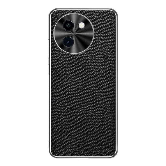 Per vivo Y200i Custodia per telefono in pelle PU con bordo argentato e texture incrociata (nera)
