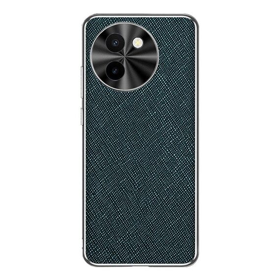 Per vivo Y200t Custodia per cellulare in pelle PU con trama incrociata argento bordo argento (verde scuro)