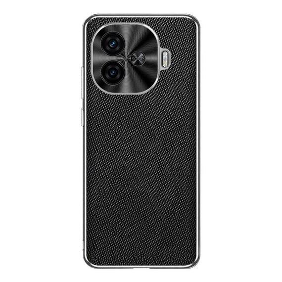 Per vivo Y200 GT Custodia per telefono in pelle PU con bordo argentato e texture incrociata (nera)