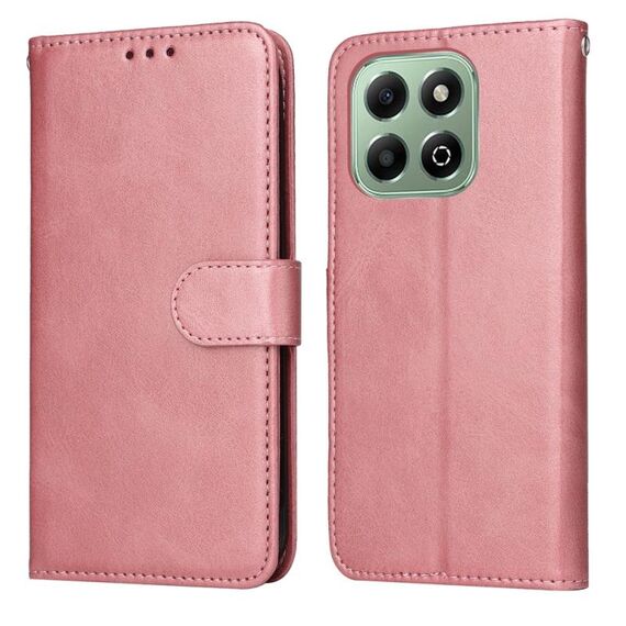 Custodia per telefono in pelle con texture di vitello classica per Honor X6b (oro rosa)