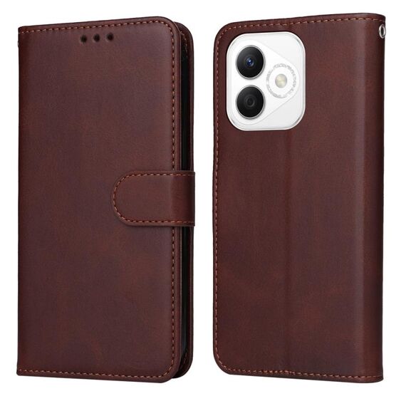 Custodia per telefono in pelle con texture di vitello classica per Honor X60i (marrone)