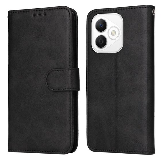 Custodia per telefono in pelle con texture di vitello classica per Honor X60i (nero)