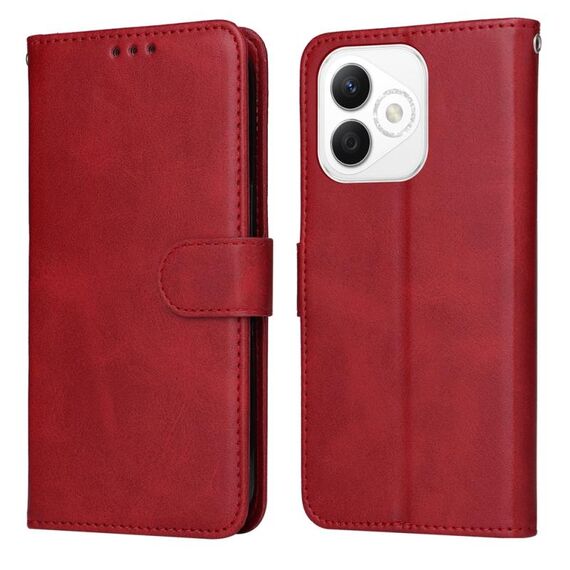 Custodia per telefono in pelle con texture di vitello classica per Honor X60i (rosso)