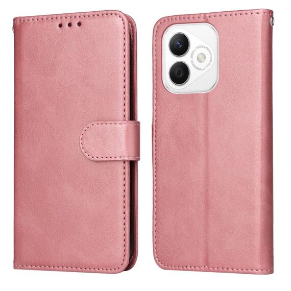 Custodia a libro in pelle con texture di vitello classica per Honor X60i (oro rosa)