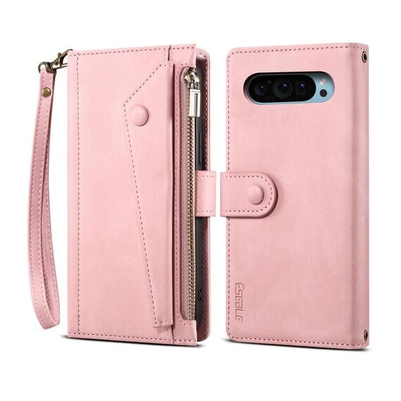 Per Google Pixel 9 / 9 Pro ESEBLE Retro Frosted RFID Flip Custodia in pelle per telefono (oro rosa)