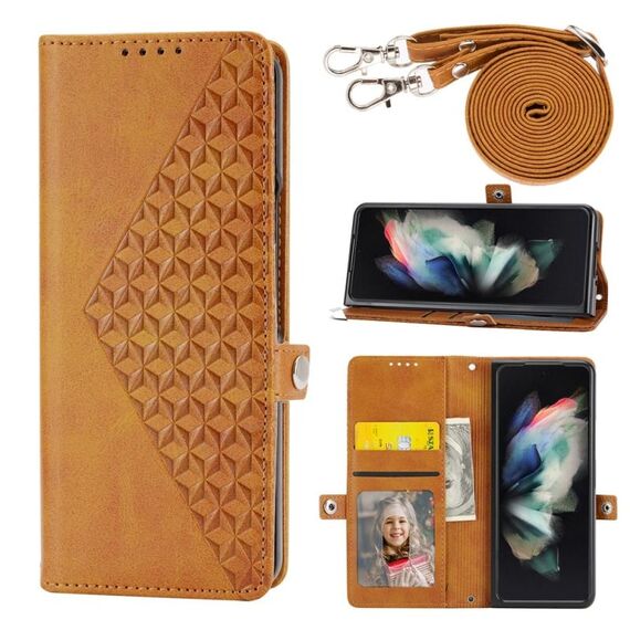 Per Samsung Galaxy Z Fold6 Custodia per telefono magnetica in pelle con trama di vitello a griglia cubica (giallo)