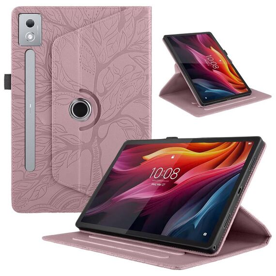 Per Lenovo Tab P12 / Xiaoxin Pad Pro 12.7 2025 Custodia per tablet in pelle con rotazione in rilievo Tree Life (oro rosa)