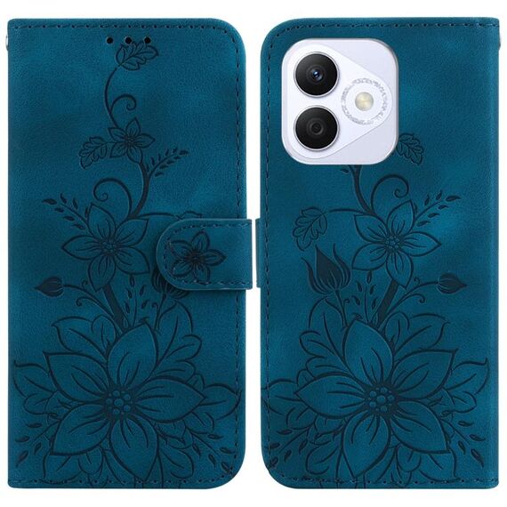 Custodia per telefono in pelle goffrata Lily per Honor X60i (blu scuro)